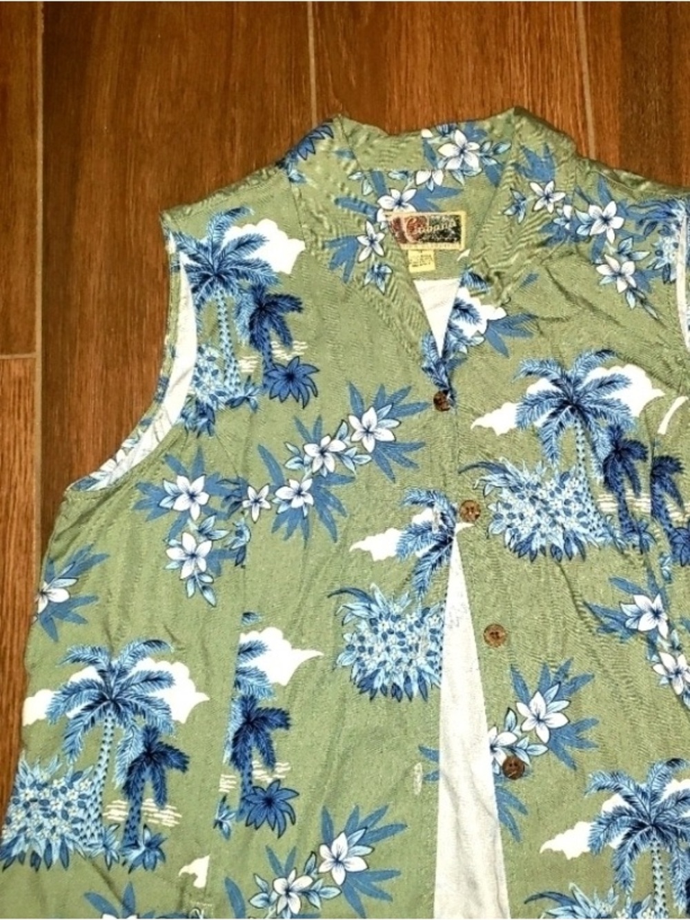 Casual Hawaiian Palm Print Sleeveless Shirt - Green & Blue